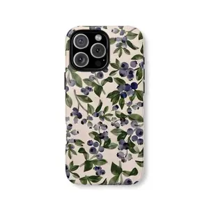 "Blueberry Bliss Watercolor Phone Case, Botanical Floral Art Design, Slim Protective Cover for iPhone 11-17 Series, Aesthetic Gift for Women Girls "