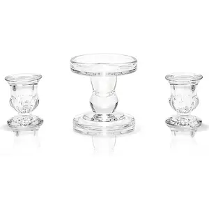 Candle Holder - Glass Candle Holders for Pillar Candles Taper Candles, Glass Candlestick Holders Set of 3, Decorative Clear Glass Candlestick Holder for Wedding Table Dinning Church Centerpiece