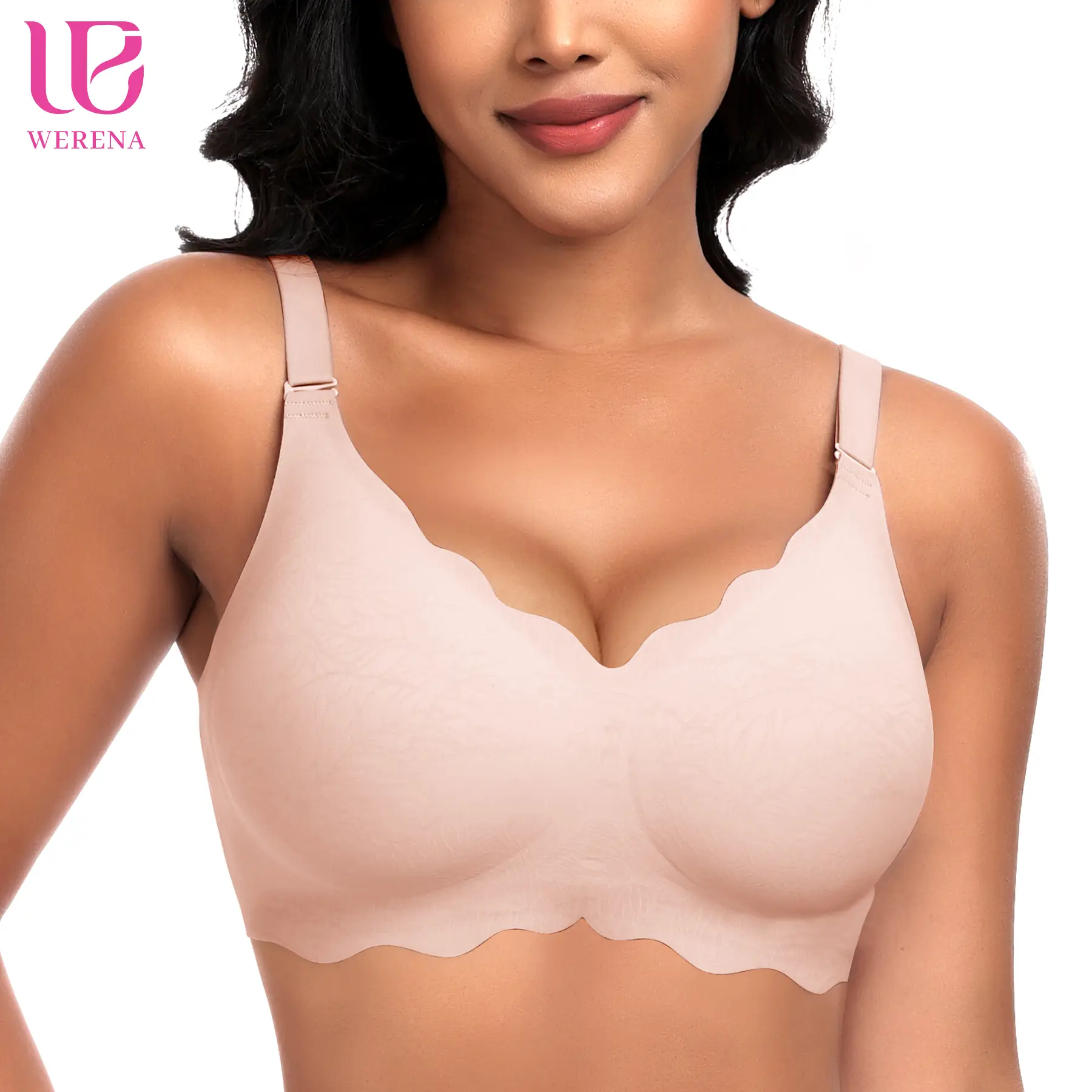 Werena Women's Wireless Jelly Bra Seamless Comfort Bras Push Up Bralette Full Coverage for Everyday V-neck Scallop Bra No Underwire Clothing Fit Elega