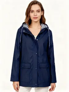 Women's Waterproof Rain Jacket Lightweight Hooded Windbreaker with Striped Lining Outdoor Raincoat for Hiking Travel Aesthetic Womenswear Essential Style