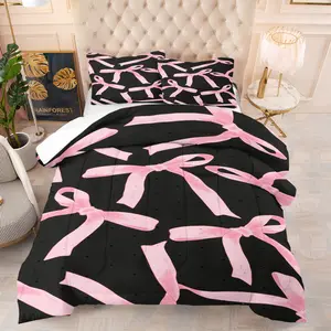 Black Pink Comforter Set,Including 1 Quilt and 1 or 2 Pillowcases Without Pillows,Suitable as Fashionable Bedding Set for Family or Friends,Soft Bedding Sets,Soft and Warm Bedroom Decoration
