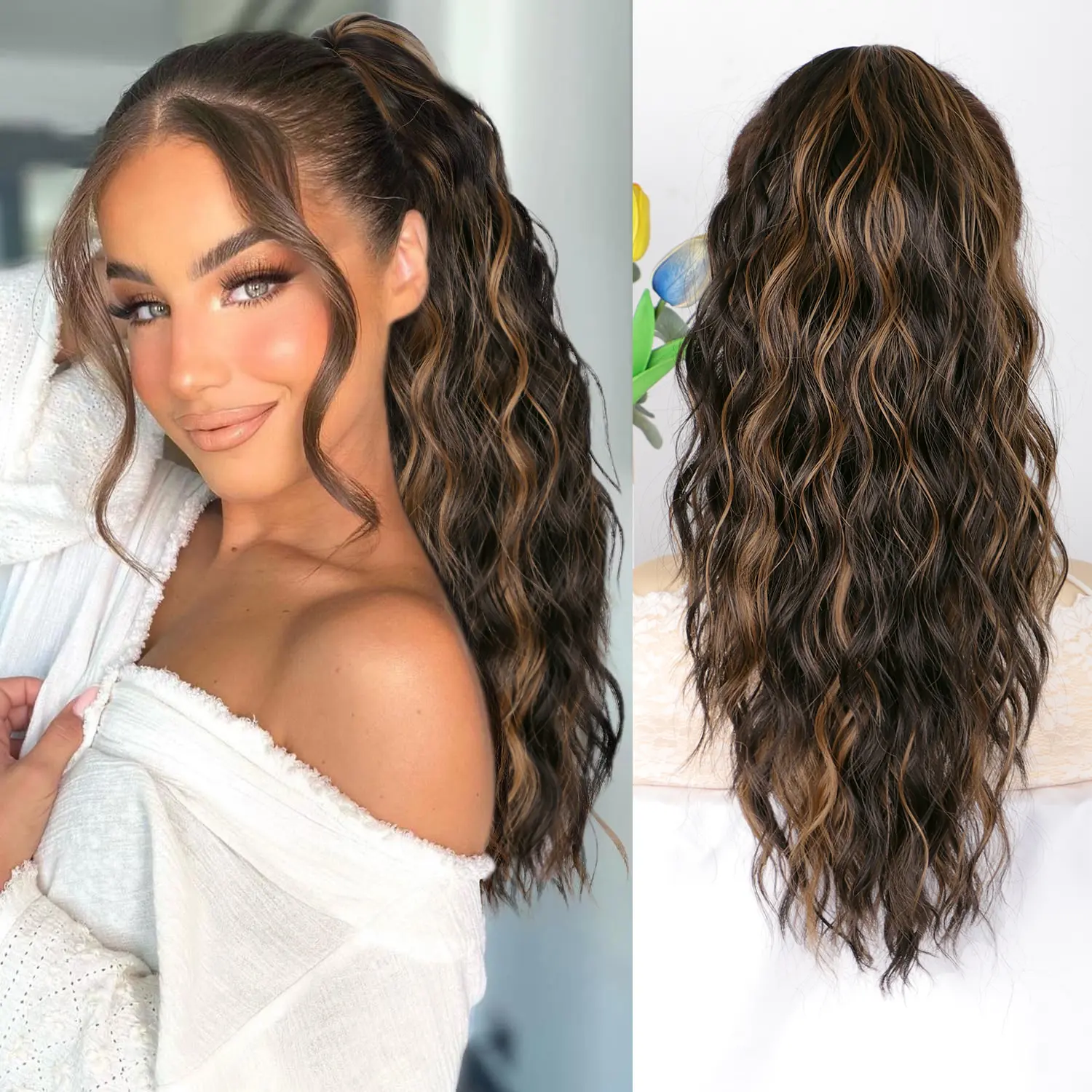 20inch Dark Brown with Honey Blonde Highlights