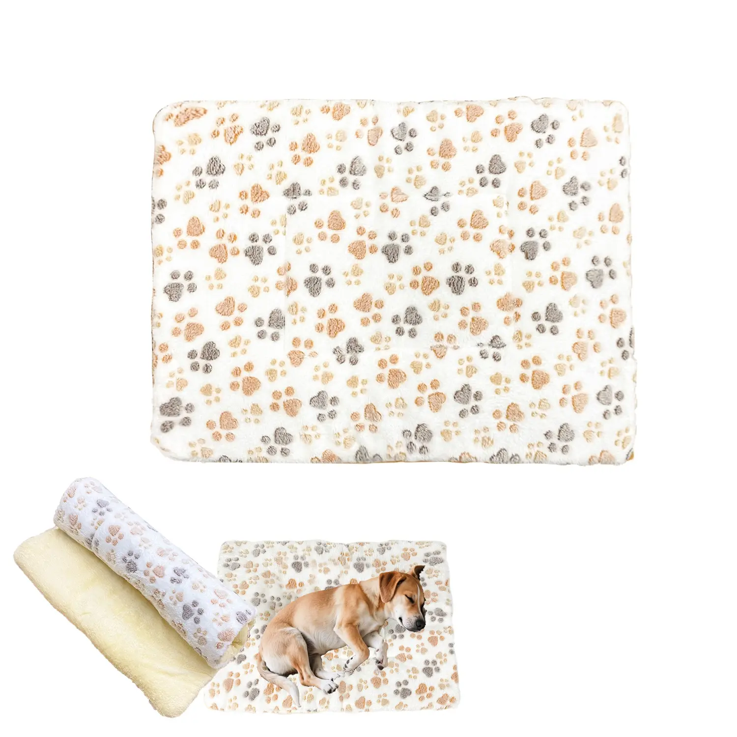 Ultra-Soft Fleece Cartoon Paw Print Plush Pet Bedding - Indoor Cozy Dog Bed, Versatile Use Cozy Christmas Gift Option