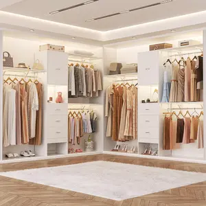 96 Inches Closet System with Doors, 8FT Walk In Closet Organizer with 3 Shelving Towers, Heavy Duty Clothes Garment Rack with Furniture Wardrobe