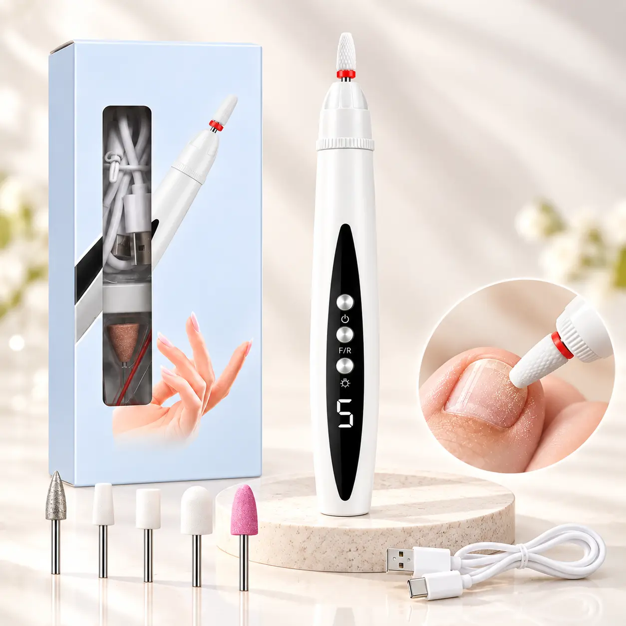Professional Salon-Quality Electric Nail Drill Machine - Nail Care Manicure-Pedicure Tool, Lightweight Portable File for Daily Smoothing & At-Home Grooming, Beauty Personal Care Accessory, Ideal Gift