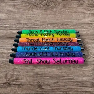 7 Day Curse Word Glitter Pens Sets - Rainbow Glitter Ink Pens with Daily Curse Words for Fun Writing