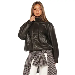 Blakely Brown Funnel Neck PU Jacket