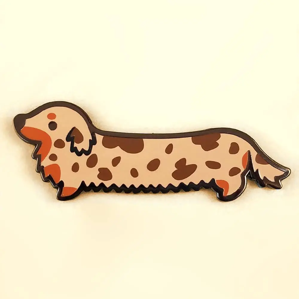Weenie Dog Enamel Pin (Long Coat Tan Dapple) - Dachshund Doxie Cute Dog Kawaii Brooch Pin