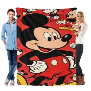 [SummerVibes] DISNEY CLASSIC Vintage Mickey Mouse Flannel Blanket - Soft Vibrant Red Retro Throw for Couch, Kids Bedroom & Home Decor