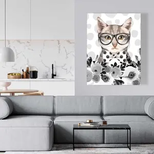 Begin Home Decor C1RC3648KV54WE 36 x 48 in. Geek Cat - Black Canvas Art for Unique Home Decor