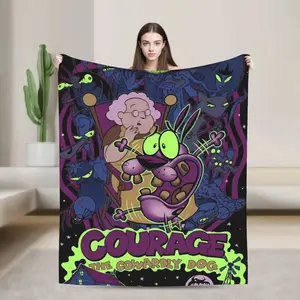 Courage Cowardlys Dog Blankets Warm Soft Print Plush Throw Blanket For Couch Chair Camping Flannel Bedspread Bed CoverWWE Merch,Gift For Kids,Gift For Him, Gift For Her, Wrestring Lover