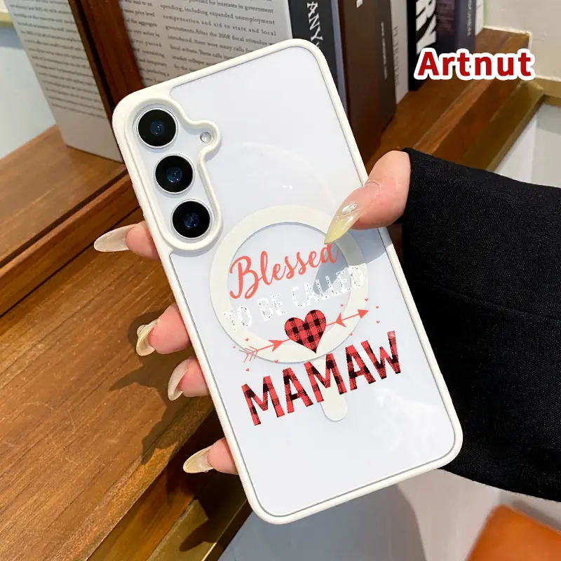 Magnetic Phone Case Compatible with Samsung Galaxy S24 Plus S25 S23 FE S22 Ultra S22+ Blessed Mamaw Love Clear Acrylic Back Drop Protection Pocket-Friendly Cellphone Cover Gift for Boy