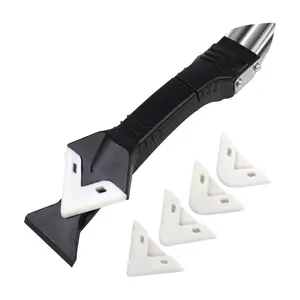 3 in 1 Silicone Caulking Tool with 5 Replaceable Pads - Stainless Steel Sealant Finisher & Grout Remover for Kitchen, Bathroom, Tile, Window, Sink Joints