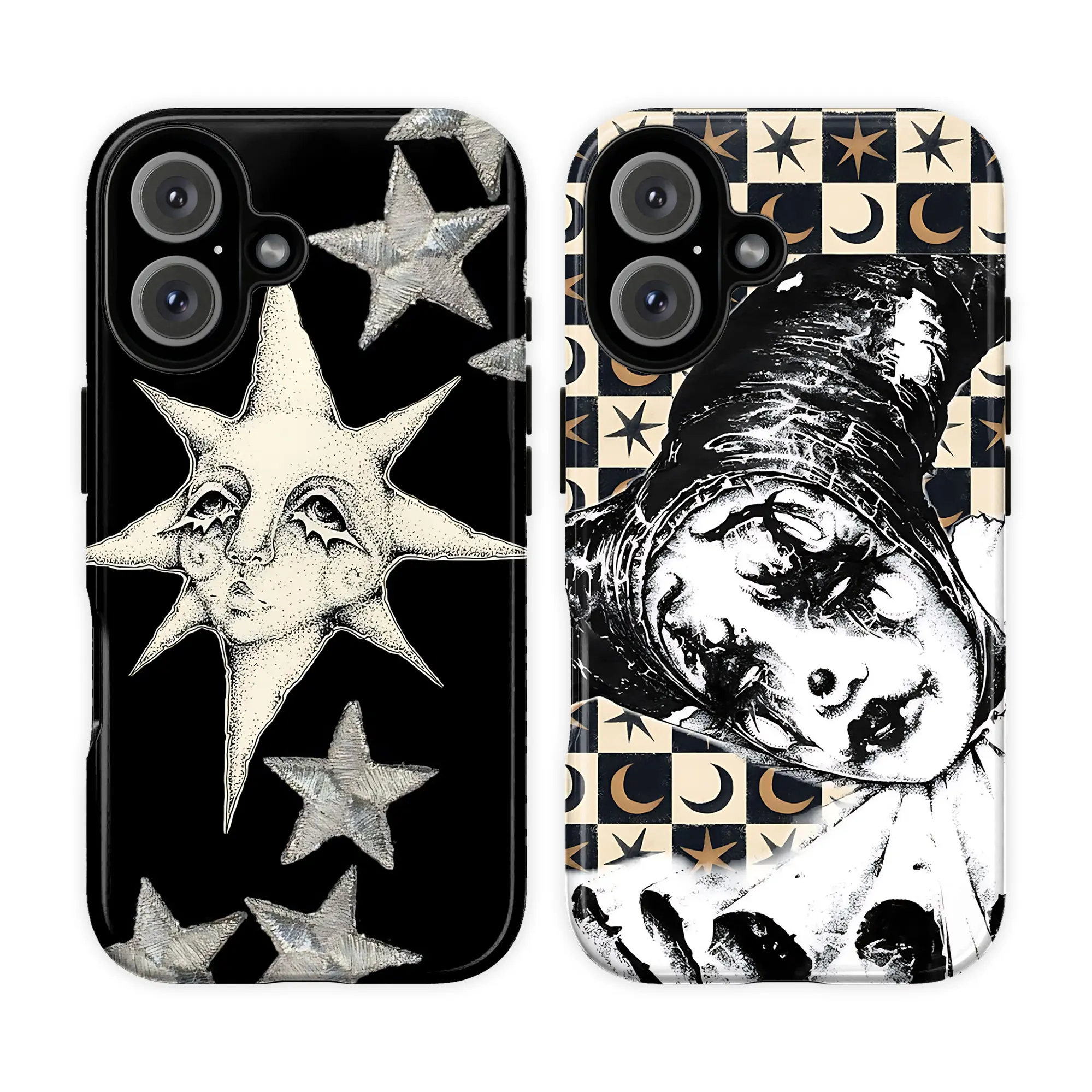 Whimsigoth Celestial Star & Dark Academia Clown Phone Case, Retro Y2K Grunge  Aesthetic Phone Cover for