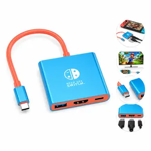 3 in 1 Switch Dock for Nintendo, Switch Docking Station for TV, Portable Nintendo Switch TV Adapter USB C Charging Dock, Type C to 4K HDMI Output Hub for Nintendo Switch OLED Smartphone Springtok Outdoorfun Blue & Red Multiport USB 3.0 and C Hub