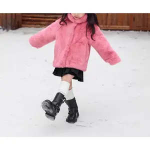 Girls' One-Piece Faux Mink Fur Eco-Friendly Fur Coat Stand Collar Girls' Thickened Short Children's Furry Winter Jacket