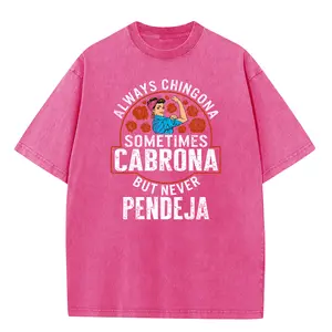Holafish Acid Wash Vintage "Always Chingona Sometimes Cabrona But Never Pendeja" pattern T-Shirt,Heavyweight Cotton Streetwear graphic vintage tees Menswear Womenswear Crewneck Tshirt Fit