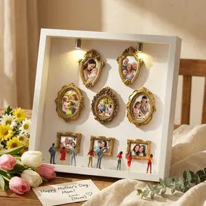 DIY Personalized Light Up Shadow Box Museum Kit – Baroque Gold Frame with Spotlights & Mini Figures – Mother’s Day Gift for Mom, Wedding, Graduation & Anniversary Keepsake
