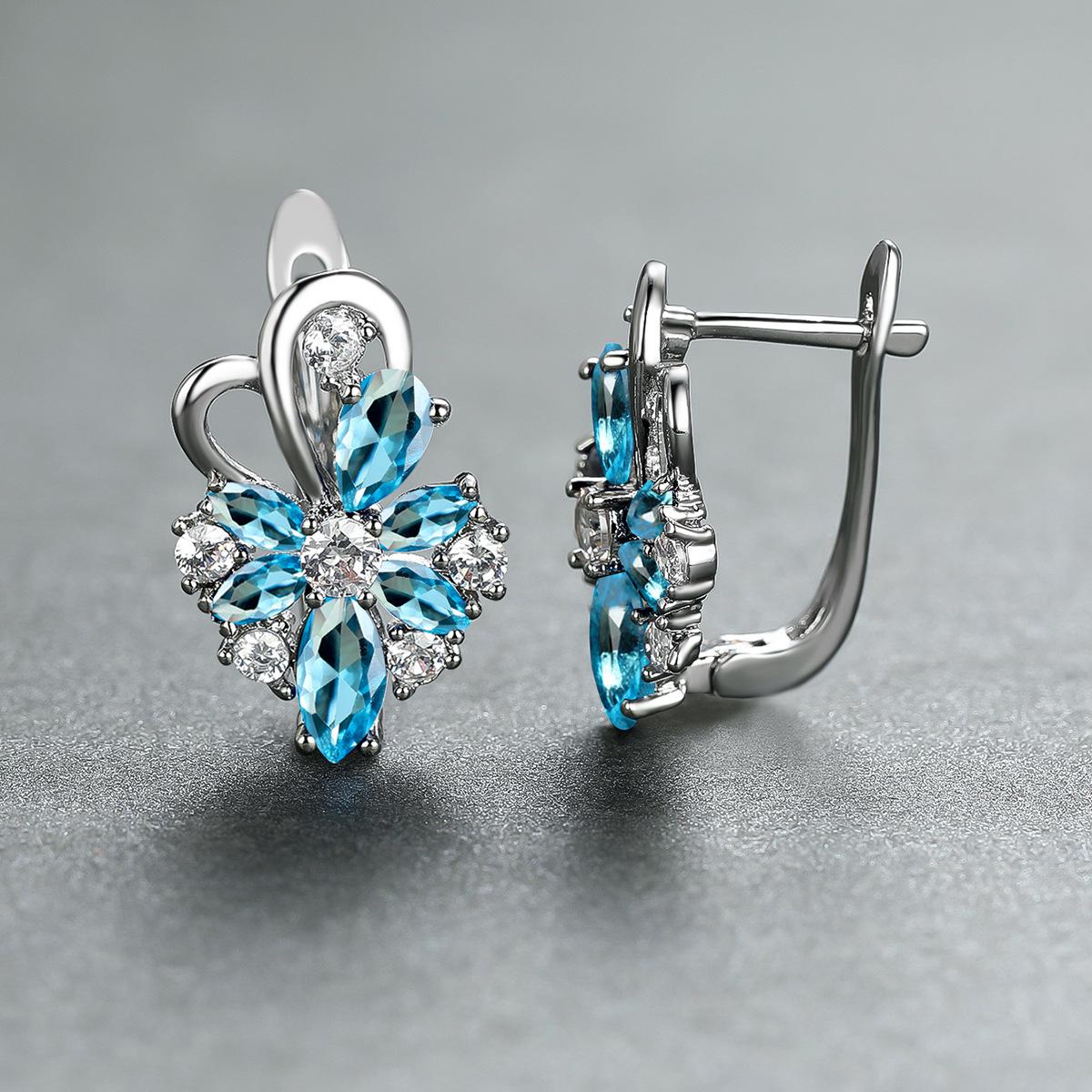 Rose Ring Colorful Flower Drop-shaped Zircon Earrings