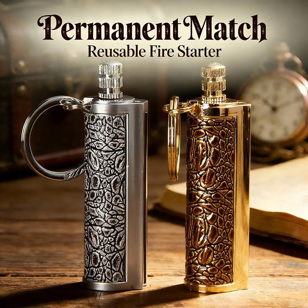 Iron Body Portable Permanent Match Keychain Lighter - Refillable Waterproof Flint Fire Starter, No Oil Included, No Battery, Ideal for Survivalists’ Outdoor Camping & Emergency Gear