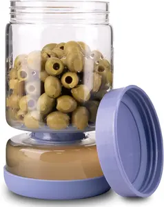 Pickle Jar with Strainer – Hourglass Flip Design for Juice Separation, BPA-Free Airtight Food Storage Container with Lid (Haze Blue)