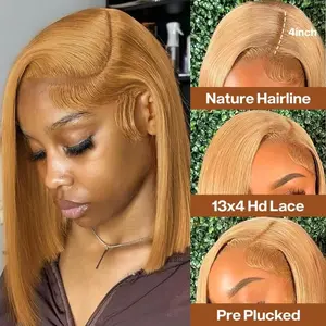 Honey Blonde Bob Wig Human Hair 13x4 HD Lace Frontal Wigs Color #27 Bob Lace Front Wigs Human Hair Pre Plucked Short Straight Bob Wig summerwins