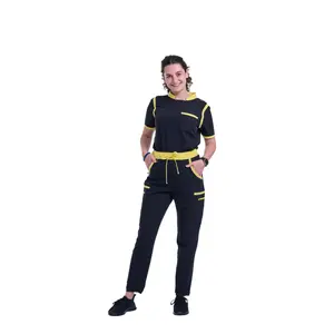 Women's Jet Black / Yellow Straight Scrub Pants