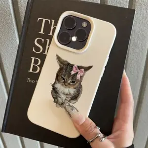 1pc Cute Bow Kitten Case Suitable for Various iPhone Models Including 16/15/14/13/12, 11 Pro Max/Plus/X/8/7 - Popular Birthday Gift & Business Present Durable Protection Anti-Stain Anti-Fingerprint New Phone Cover ~ PW Material - White - Bow Kitten 179MO