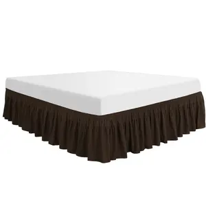 PiccoCasa Polyester Brushed Bed Skirt with Elastic Dust Ruffles 16 Inch Tailored Drop - Dark Brown Queen