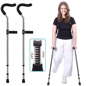 Comfortable Underarm Crutches for Adults Ergonomic Curvature Armpit Pad Spring Shock Absorption Non-slip Footing All Day Wear Walking Crutches