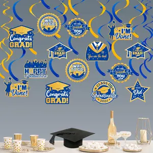 20 Pack Graduation Party Decorations 2024 - Congrats Grad Hanging Decoration, Blue Gold Glittery Graduation Hanging Swirls Ceiling Streamers Ornaments for Class of 2024 Graduation Decorations Favors