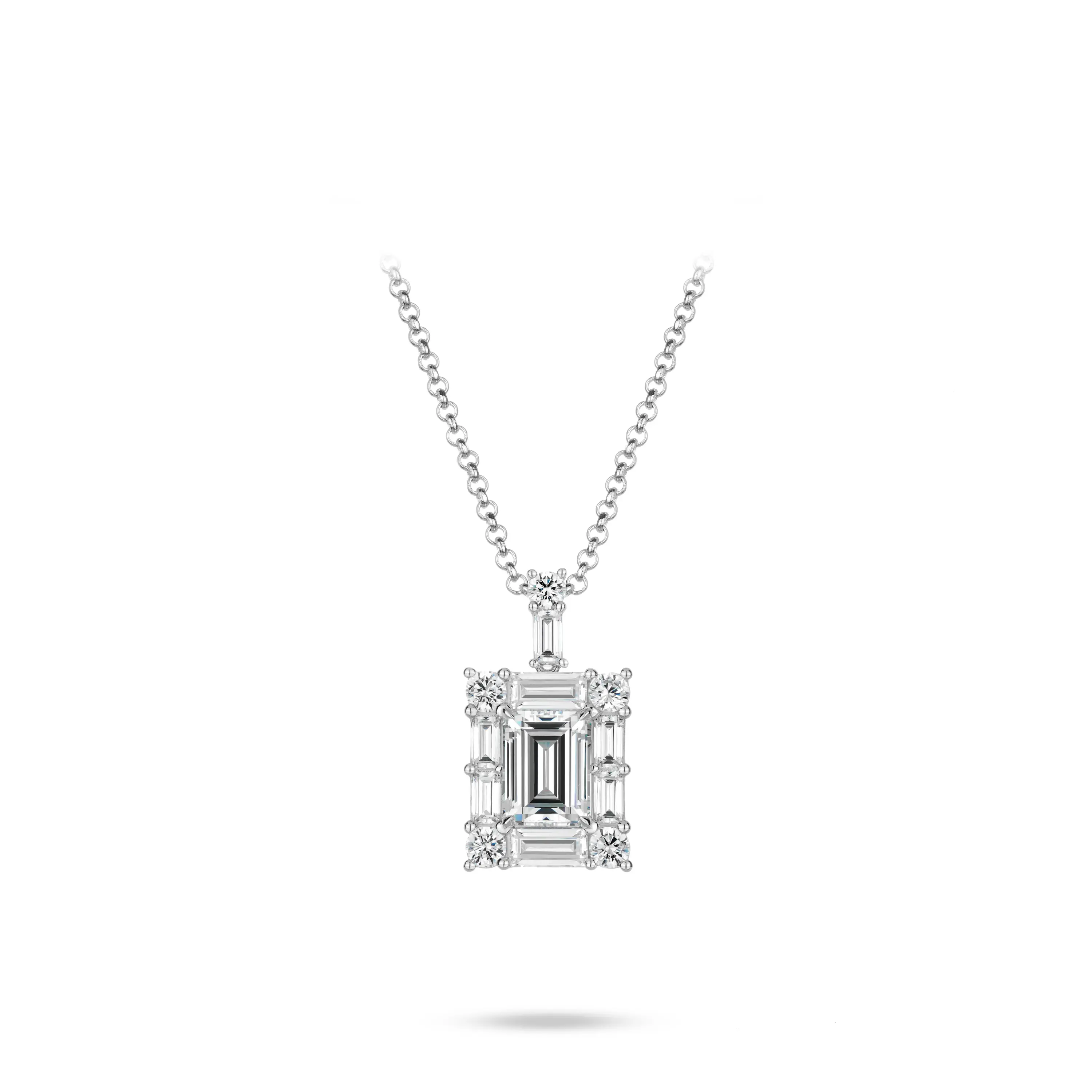 VAMERAY #3170 10 Carat Multi Emerald Cut Halo Pendant Necklace