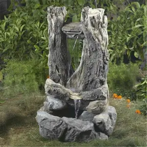 212 MAIN FCL015 Weatherproof Wood Waterfall Fountain, Stone Stacking Design, 23x17x36in Natural-Look Outdoor Garden Accessory, Outdoor Garden Accessories