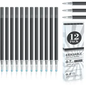 12 Black Erasable Gel Pen Refills, Gel Ink Refills Compatible with Erasable Pens, Fine Point 0.7 mm,  for Writing Planner & Crossword Puzzles