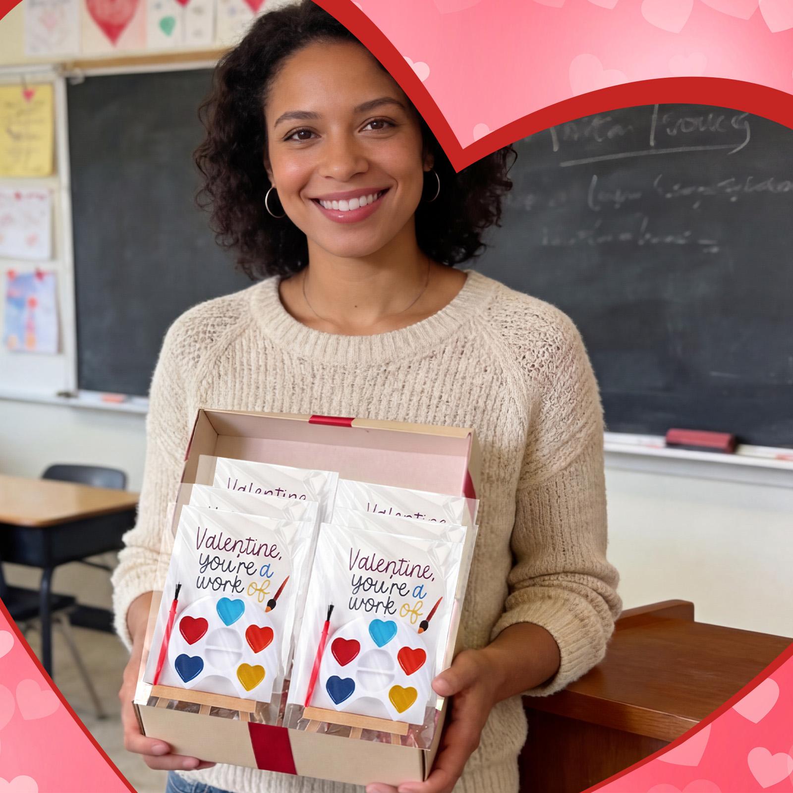 18/36 Pcs Mini Watercolor Paint Sets Valentines Day Gifts Bulk for Kids Valentines Cards Include watercolor Paint and Canvas Panel with Wooden Easel Brush Kit for School Classroom teacher students Holiday Gifts