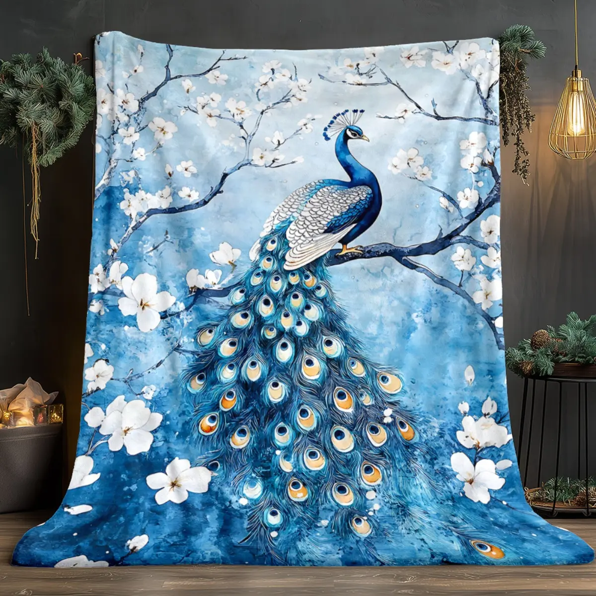 1pc a Lightweight Decorative Blanket Featuring a Peacock with Blue Feathers, Perfect for Home Decor. Ideal for Use on Sofas, Beds, During Travel, Camping, Blankets for Sofa