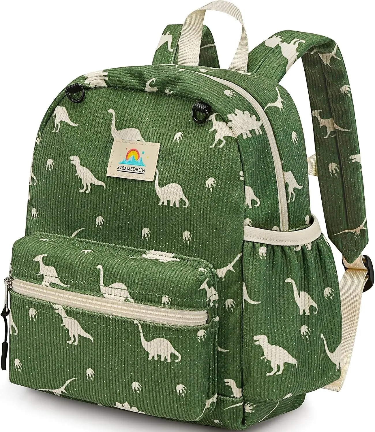 STEAMEDBUN Corduroy Toddler Backpack for Boys 2-4: Kids backpack for Boys Girls - 12 inch Preschool Kindergarten Backpacks - Dinosaur