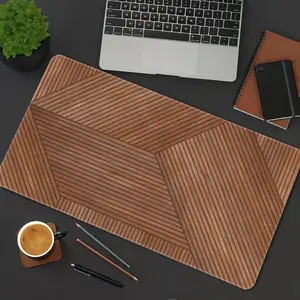 Geometric Mouse Pad Wooden Lines Patterned Gaming Mouse Pads Brown Abstract Mousepad Rubber Stitched Edges Keyboard Pad XXL Large Desk Accessories Desk Decor For Office Ideal Gift for Men Women Office Supplies