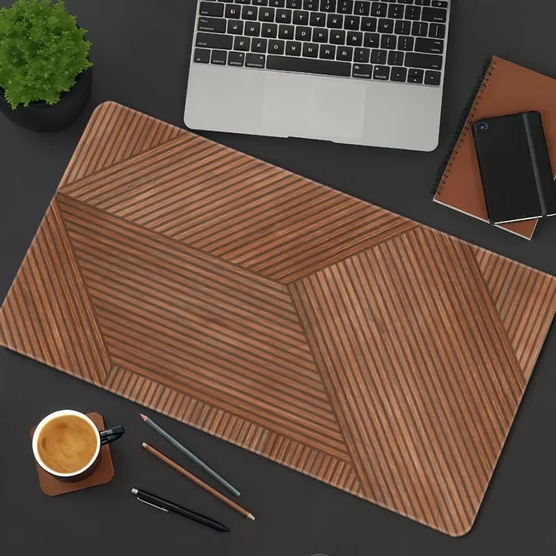 Geometric Mouse Pad Wooden Lines Patterned Gaming Mouse Pads Brown Abstract Mousepad Rubber Stitched Edges Keyboard Pad XXL Large Computer Desk Accessories Desk Decor For Office Ideal Gift for Men Women Office Supplies