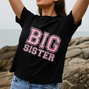 Casual Style Women's T-Shirt Big Sister Text Design Perfect For Everyday Wear And Family Outings Ideal Gift For Sisters And Family Members