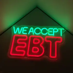 USB-Powered Neon EBT Sign - Green & Red LED Display, Indoor LED Wire Light for Retail Businesses, summerwins Illuminated Novelty Lighting, Light-Up Novelty Lighting,summerwins
