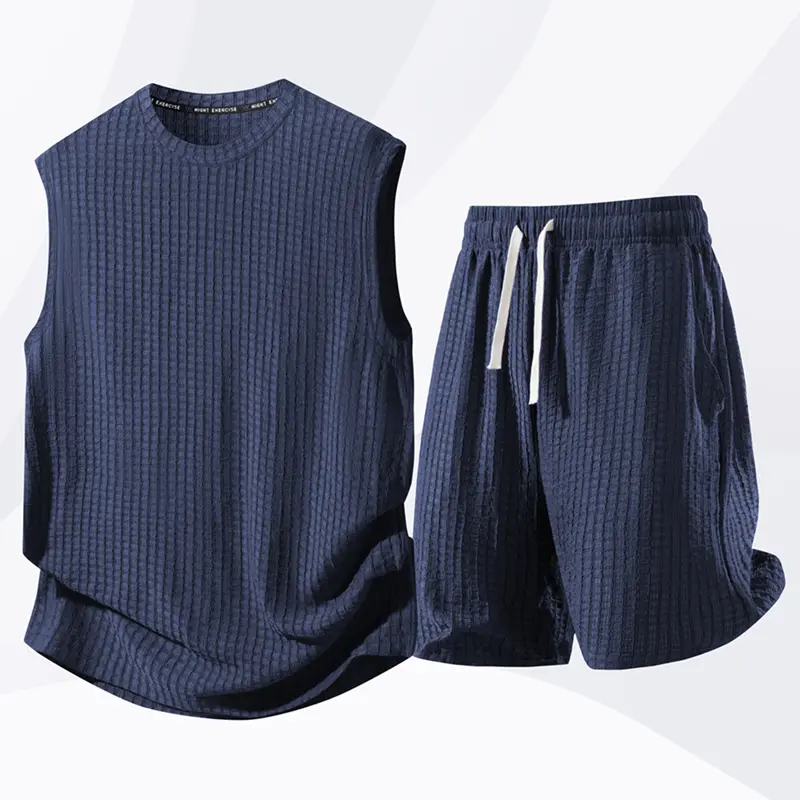 Men's Athleisure Clothing Set, 2026 Solid Color Minimalist Round Neck Vest & Tank Shorts Set, Unisex Casual Loose Drawstring Sleeveless Summer Outfit
