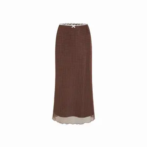 Cider Mesh Mid Rise Bowknot Polka Dot Maxi Skirt