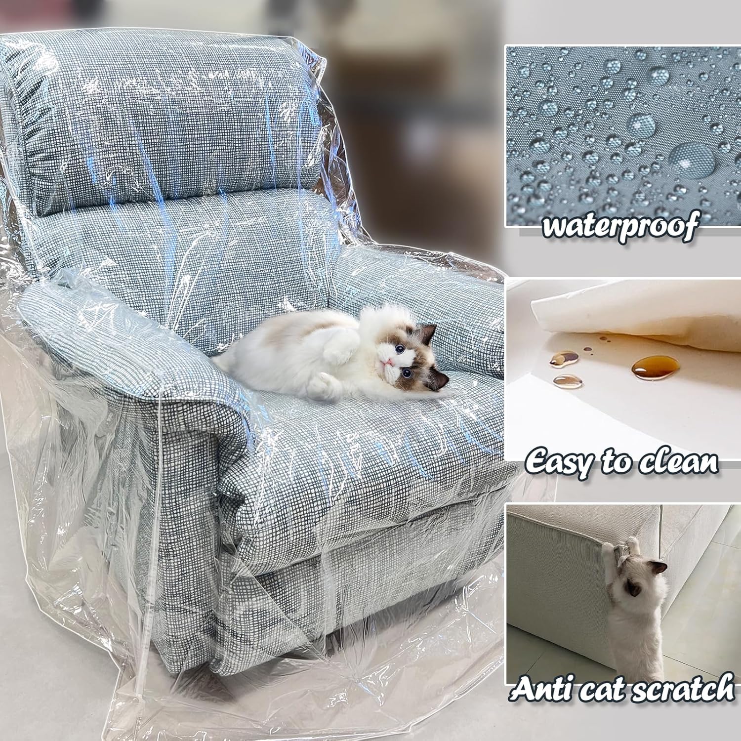 Swanna Waterproof Clear Plastic Thicker 36”RH x 18" FH x 84”W x 40" D, Loveseat Sofa/Couch Cover - Vinyl Shield Sofa Slipover Furniture Protection for Moving (Loveseat -1 Pack)