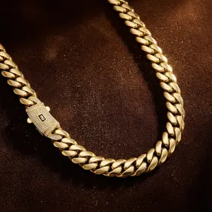 Miami Cuban Necklace 14K Gold Chain Stainless Steel Zircon Clasp HipHop No Fade Hypebeast Jewelry Tradition