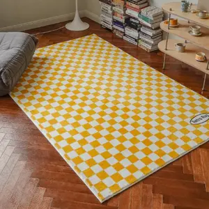 Chessboard Pattern Indoor Floor Rug, Non-slip Soft Floor Mat, Washable Foldable Checkered Rug Carpet for Home Living Room Bedroom Coffee Table Cloakroom