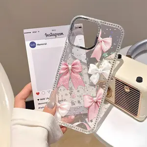 Shining Bow Electroplated Phone Case with Soft Border and Hard Back for iPhone 17 16 15 14 13 12 Pro Max Plus Featuring Elegant Bow Design