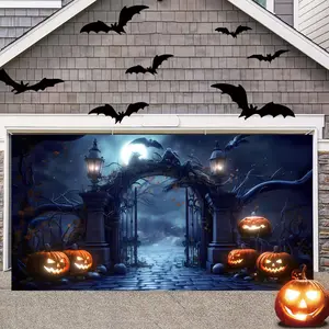 Halloween Garage Door Cover 7X16 Ft - Outdoor Decor for Parties and Photos