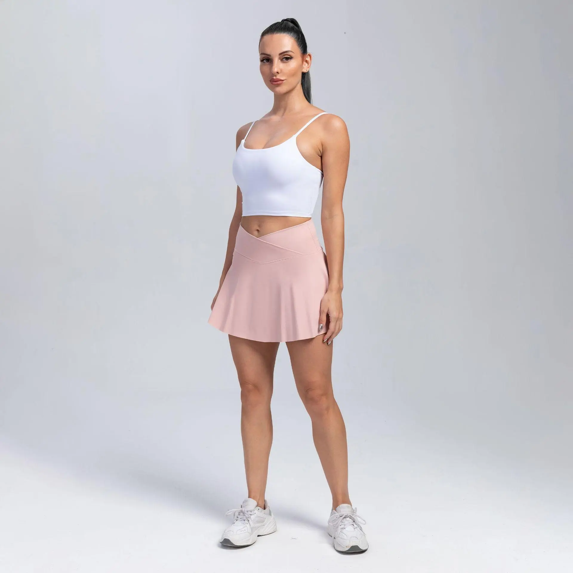 Women’s High-Waisted Pleated Skort with Built-In Shorts - Female, Asian Sizing, Moisture-Wick Nylon Blend, Sporty for Tennis, Golf, Skort Length Athletic Skirt