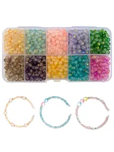 10-Color Glass Beads Kit, 4mm Frosted Gold Foil Beads (1000pcs/Box), Assorted Round Spacer Beads for Jewelry Making, DIY Bracelet & Necklace Making Supplies, Diy Jewelry Accessories